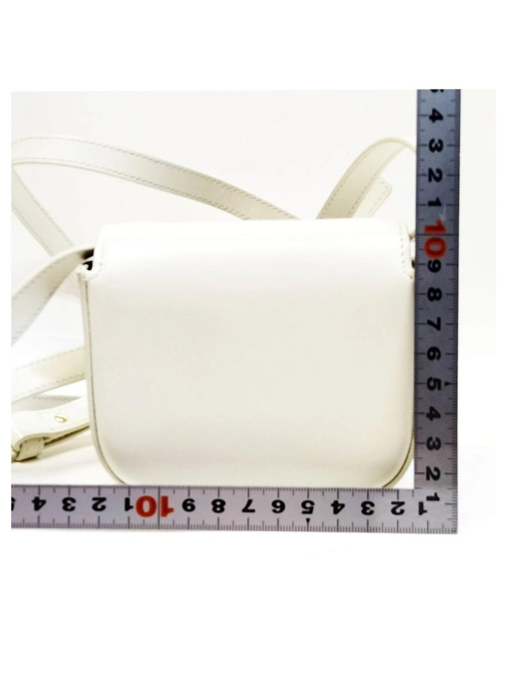 Authentic Celine Triomphe Small Shoulder Bag White Leather Gold Logo Crossbody - Picture 3 of 16